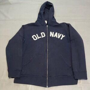 VTG Y2K 90s Old Navy Spelt Out Zip Thermal‎ Skate Emo Preppy Hoodie Navy-3796